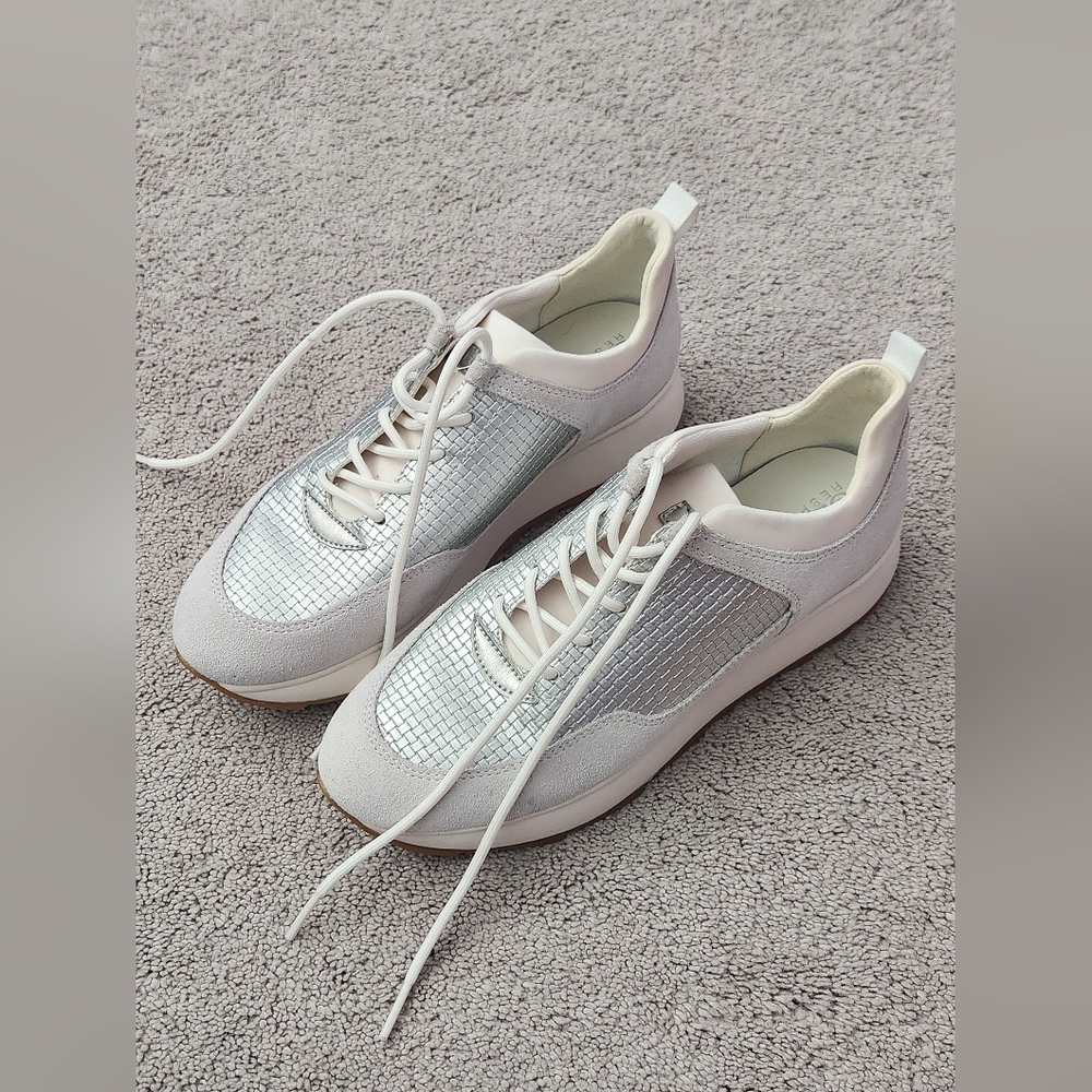 Geox Respira White and Silver Suede Shoes, Size 8, Excellent Condition